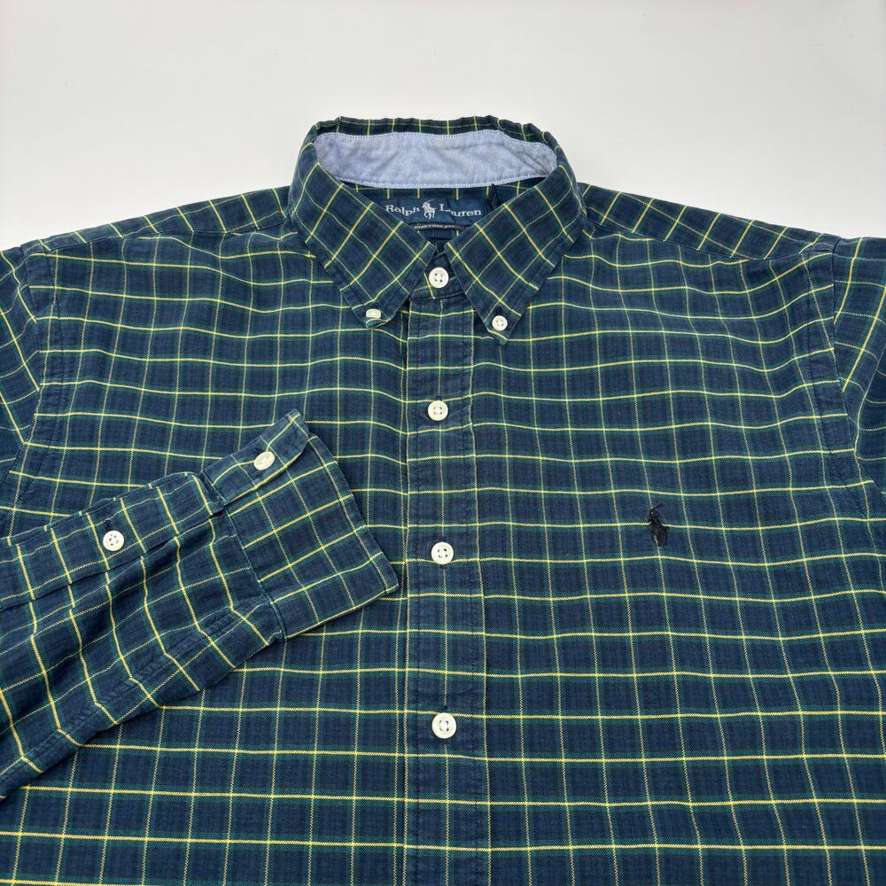 Ralph Lauren Mens Large Green Blue Yellow Check Long Sleeve Button Down Shirt